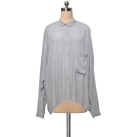 Nina Kendosa Paris Tops - NINA KENDOSA Gray Button Up Front Blouse Top Shirt L XL